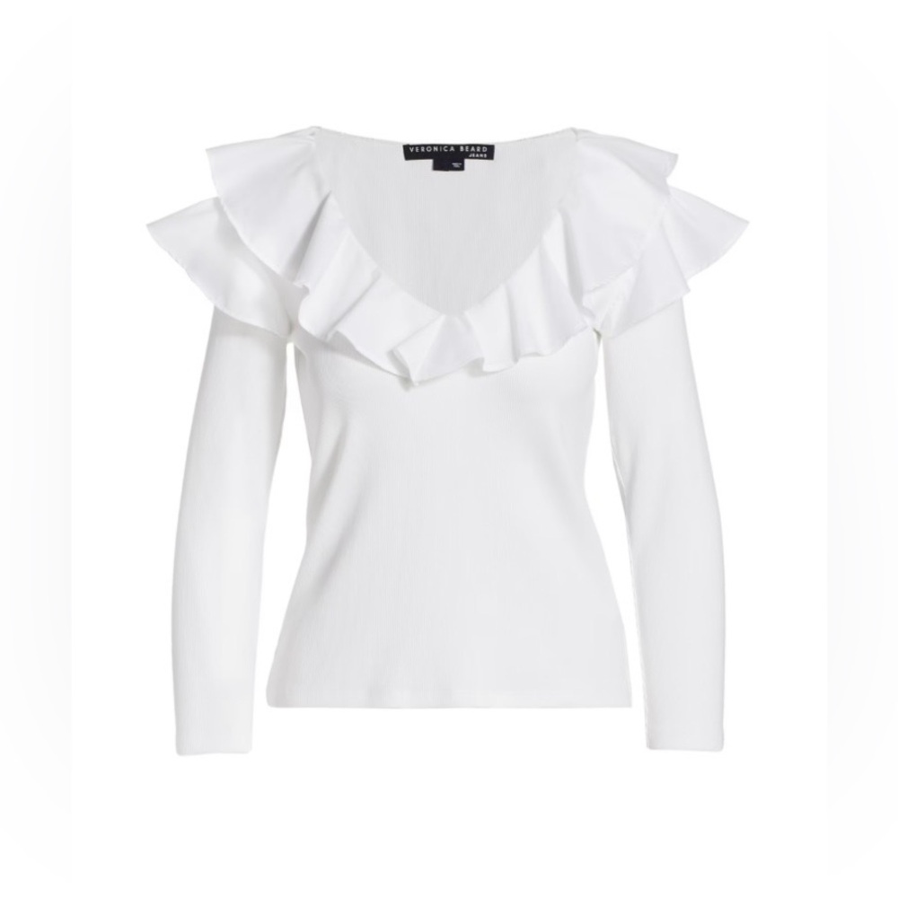 ⭐️NWT⭐️ Veronica Beard Strata Ruffled V-Neck, Size S - Picture 7 of 13